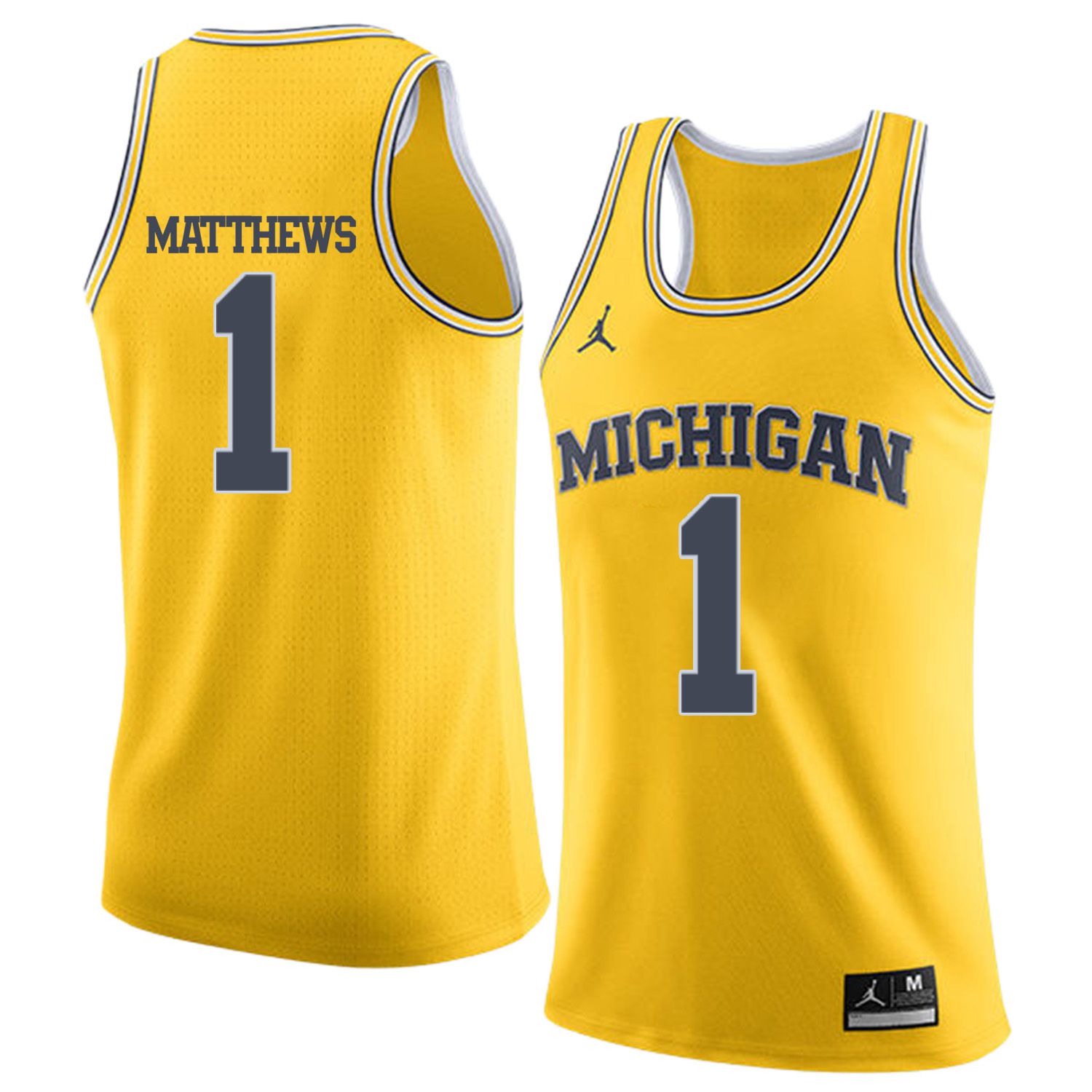 Men Jordan University of Michigan Basketball Yellow #1 Matthews Customized NCAA Jerseys